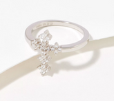 Diamonique Art Deco Cross Ring, Sterling Silver, Size 4